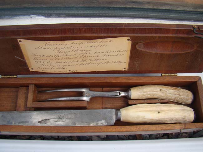 An historic carving set made from salvaged materials taken from the wreck of HMS Royal George